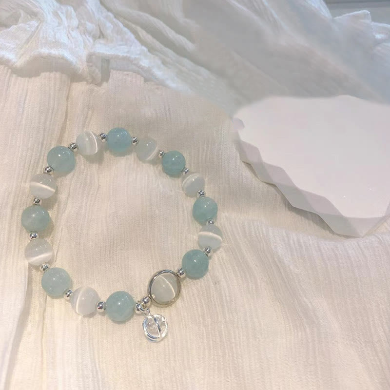 Buddha Stones 925スターリングシルバー キャッツアイ アクアマリン サポートチャームブレスレット