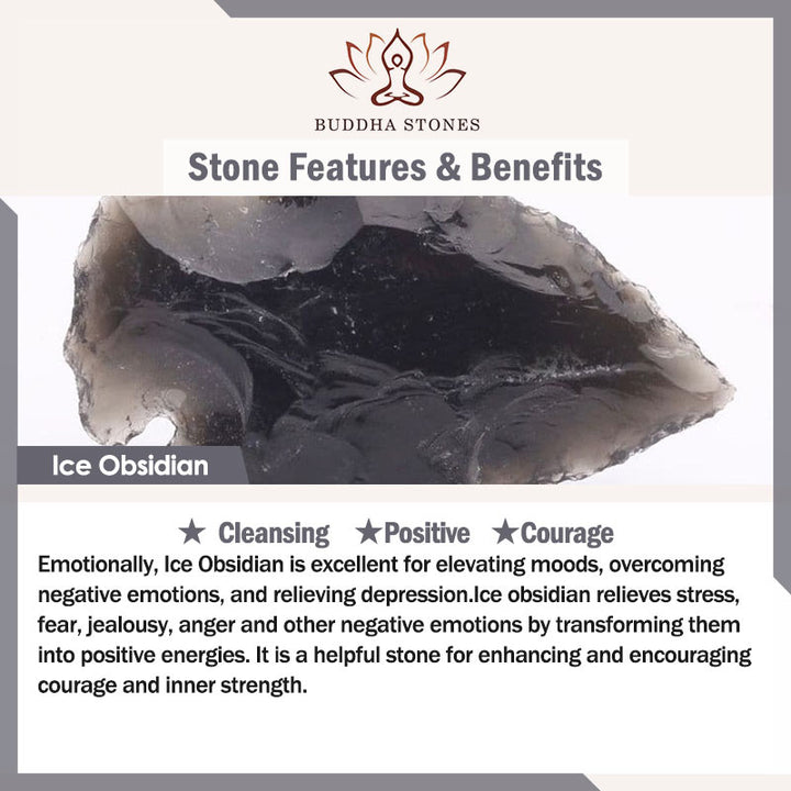 Buddha Stones天然黒曜石 アイスオブシディアン 強さのネックレスペンダント