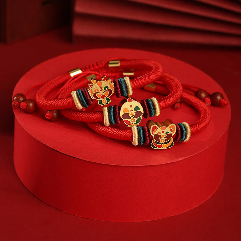 Buddha Stonesハンドメイド925スターリングシルバードラゴン年かわいい中国の十二支幸運編み込みレッドブレスレット - image 1