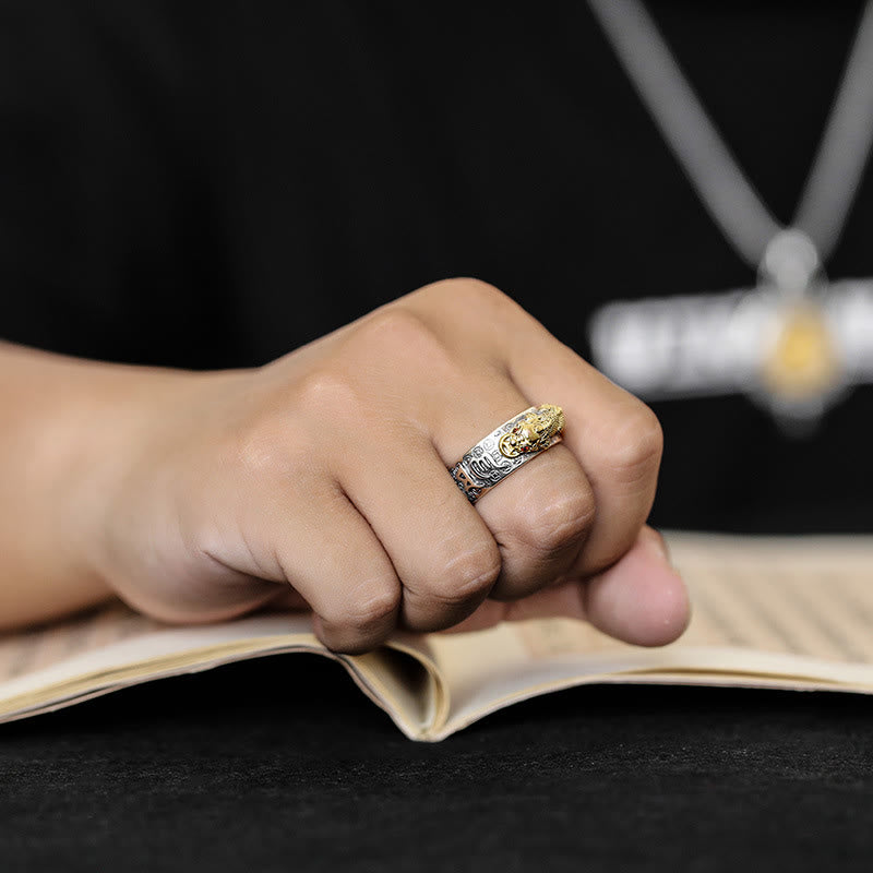 Buddha Stonesチベット 990 スターリングシルバーオーム・マニ・パドメ・フムドルジェ ヴァジュラ 般若心経 彫刻 富の指輪 - image 3