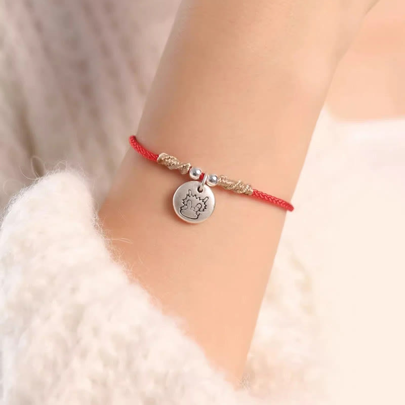 Buddha Stonesハンドメイド999スターリングシルバードラゴン年かわいい中国の十二支幸運編みブレスレット