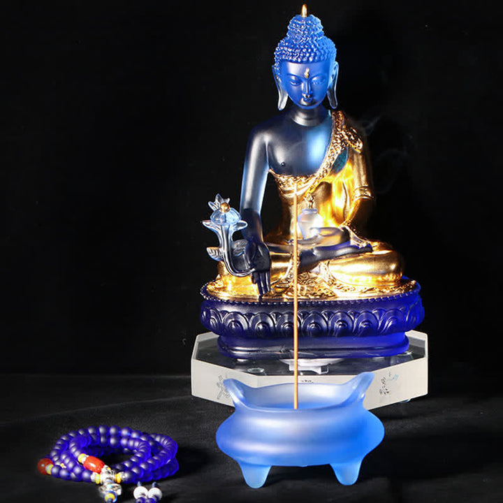 Buddha Stones薬師如来 手作り 瑠璃水晶 芸術作品 慈悲の像 自宅 オフィス 供物 装飾