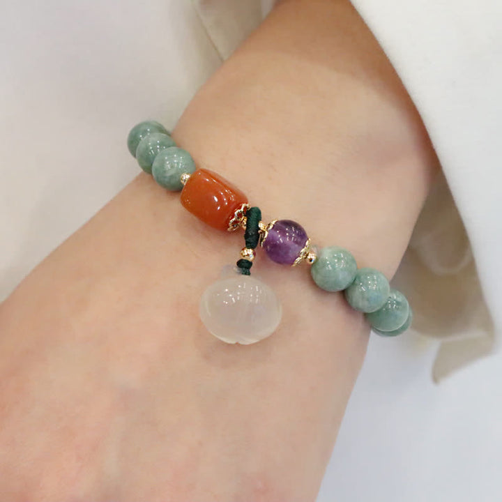 Buddha Stonesシアン翡翠 蓮の花 かぼちゃ 願い 平和バックル アメジスト クリスタル ヒーリングブレスレット