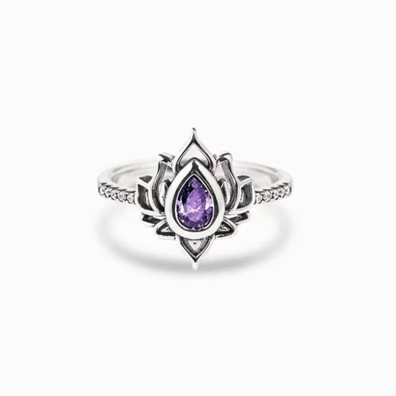 Buddha Stonesスターリングシルバーロータスジルコン祝福保護リング