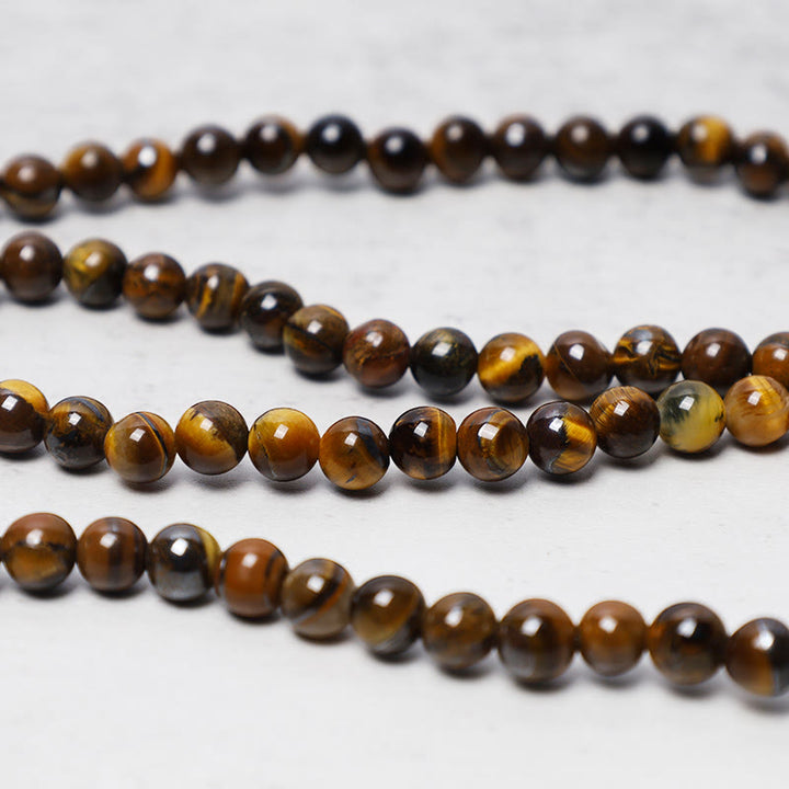Buddha Stonesチベット 108 天然タイガーアイ 宝石ビーズ 祈りのMalaブレスレットネックレス