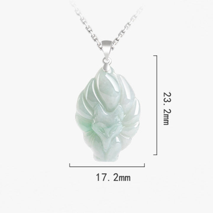 Buddha Stones 925スターリングシルバー 天然翡翠 九尾狐 繁栄のネックレスペンダント