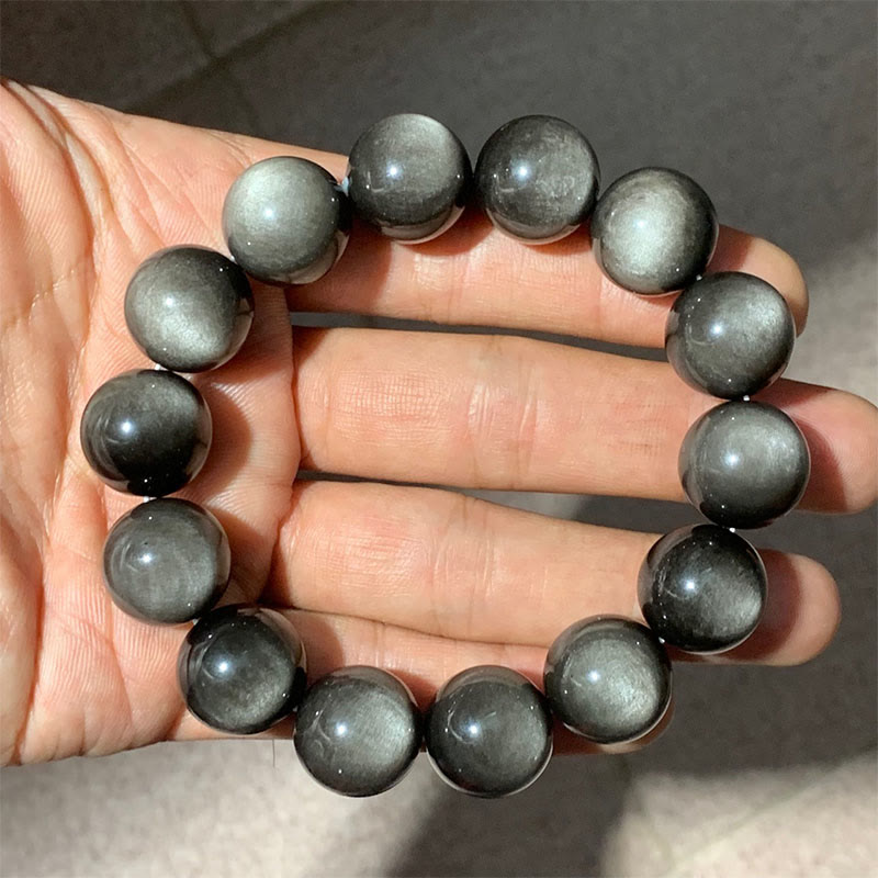 Buddha Stones天然銀光沢黒曜石 癒しの保護ブレスレット