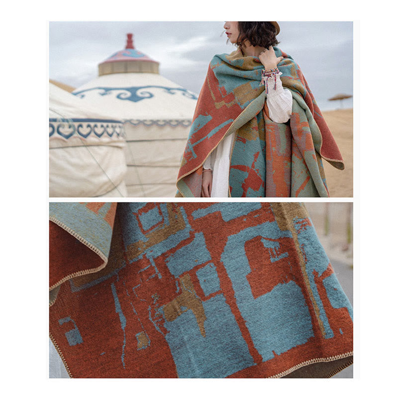 チベットのオレンジショール暖かいマントスカーフ - image 13