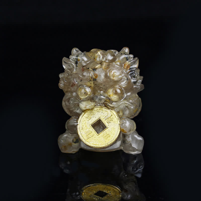 Buddha Stones手作り かわいい 貔貅 金貨 クリスタル 風水 エネルギー 富幸運繁栄家の装飾 - ゴールデンルチルクォーツ - image 28
