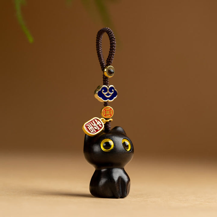 Buddha Stones小葉紫檀黒檀守護 キーホルダー 携帯電話 吊り下げ 飾り - エボニーキャット - キーホルダー - image 9