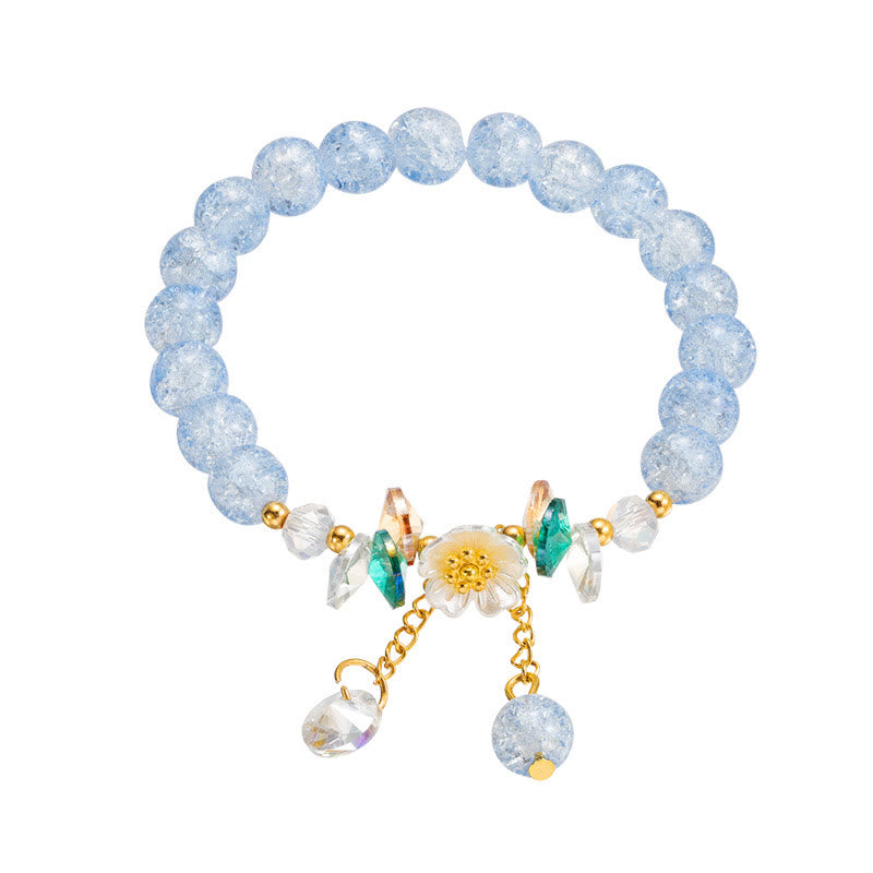 Buddha Stonesのシンプルなデザインの花のチャームガラスビーズブレスレット