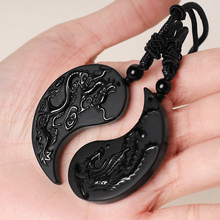 Buddha Stones黒曜石 陰陽龍鳳凰 幸運のネックレスペンダント - image 4