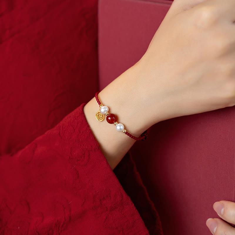 Buddha Stones925 スターリングシルバー幸運繁栄の福の文字瑪瑙真珠赤紐編みブレスレット - image 13