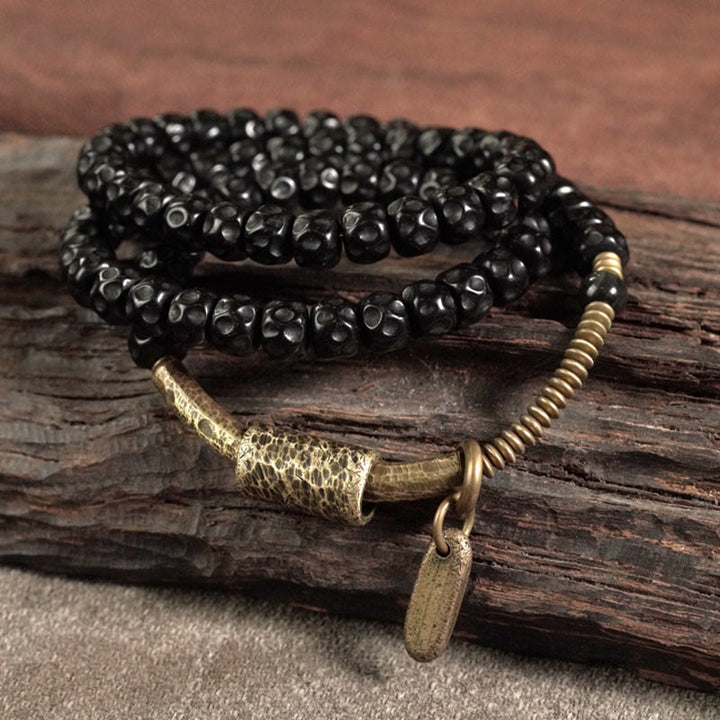 Buddha Stonesレトロココナッツシェル 真鍮銅幸せトリプルラップブレスレット - image 2