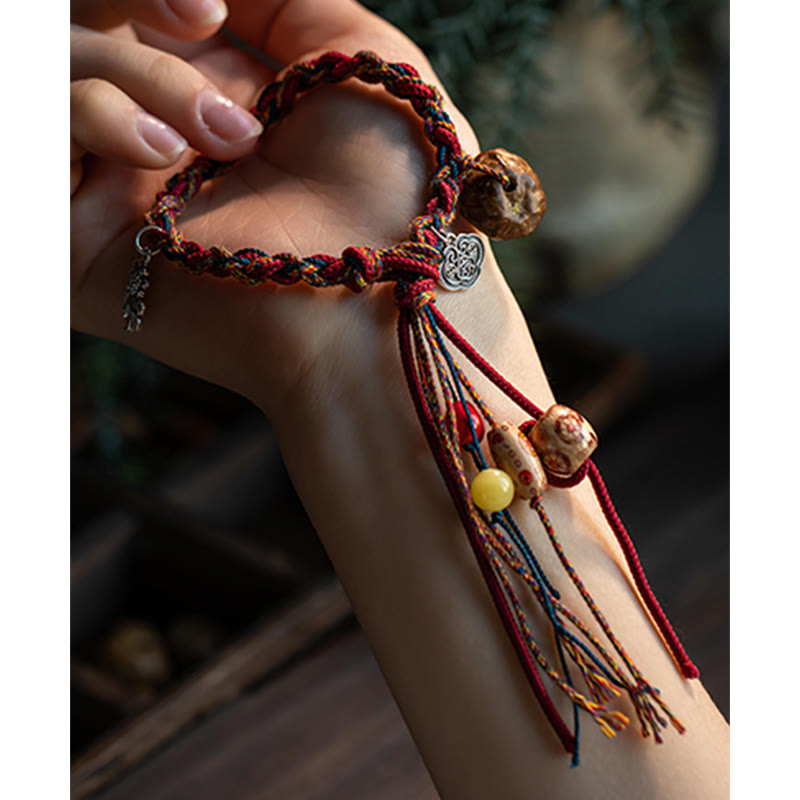 Buddha Stonesチベット手作りカラフルな糸925スターリングシルバー鯉魚保護強度ストリングブレスレット - image 4