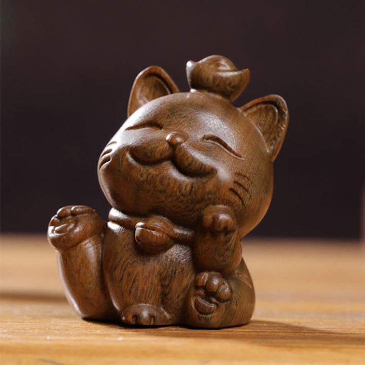 Buddha Stonesミニグリーンサンダルウッドインゴットラッキーキャット彫刻平和デスクデコレーション - image 7