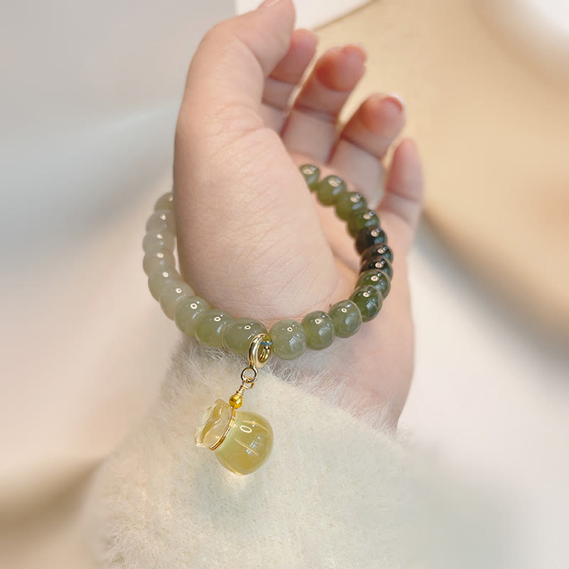 Buddha Stones天然和田翡翠マネーバッグチャームビーズ繁栄ブレスレット