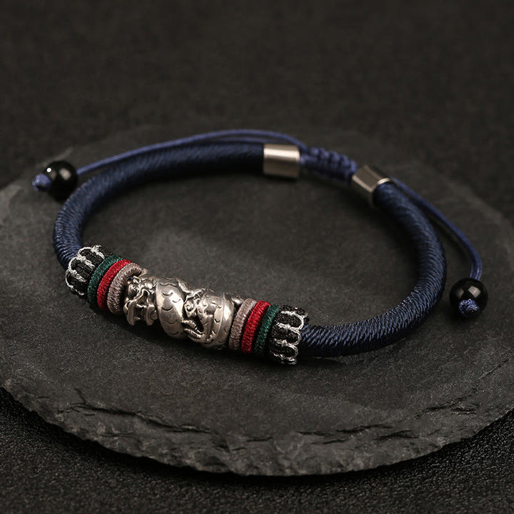 Buddha Stonesハンドメイド925スターリングシルバー龍年縁起の良い龍の幸運ロープブレスレット