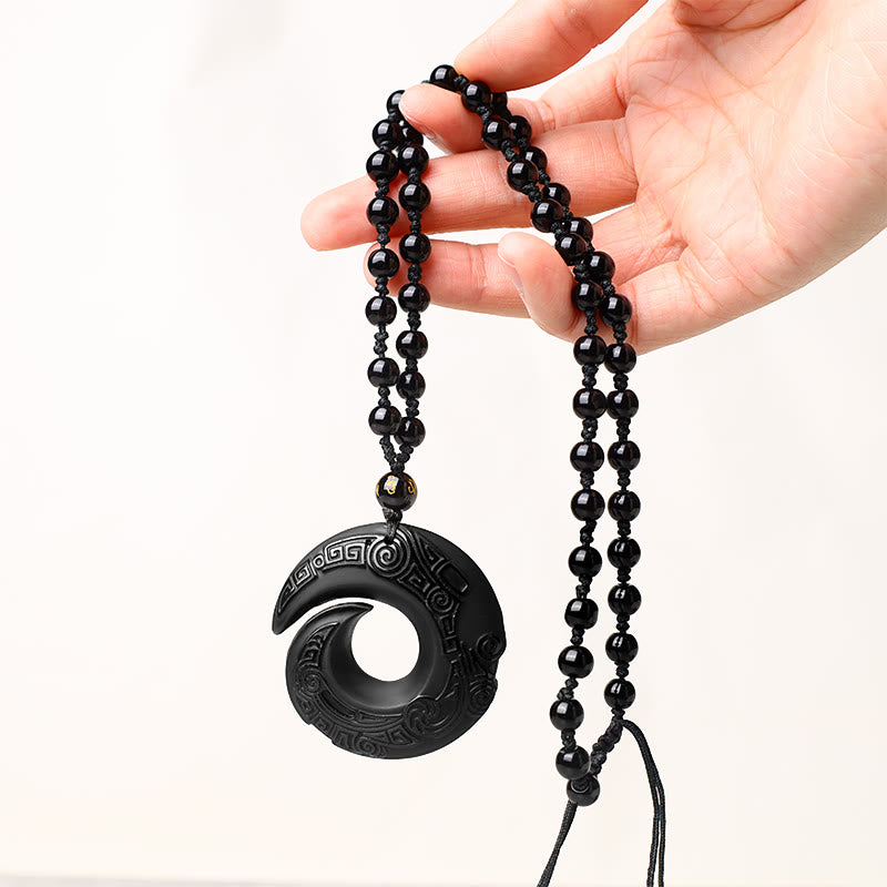 Buddha Stones天然黒曜石 アイスオブシディアン 強さのネックレスペンダント