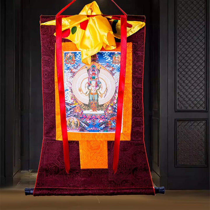 Buddha Stonesチベット 千手観音 額入り タンカ 祝福装飾