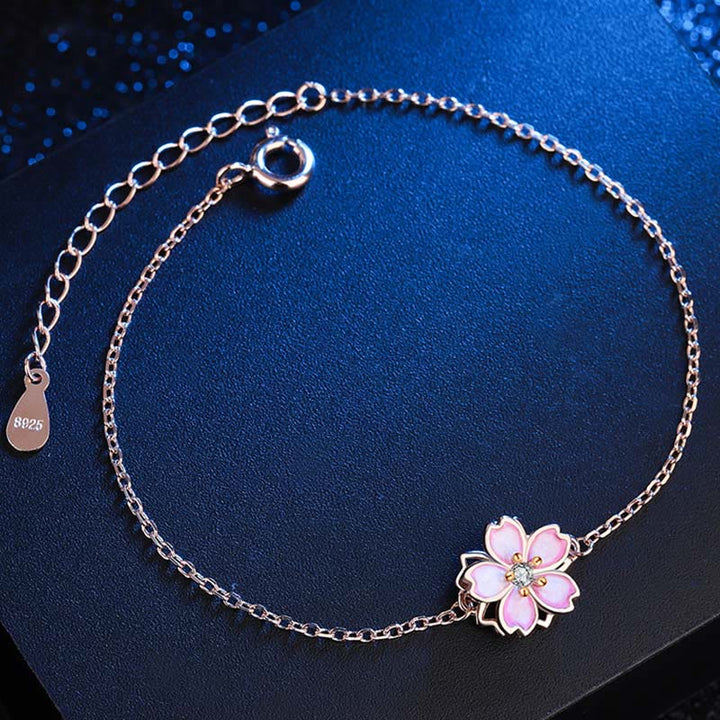 Buddha Stones925スターリングシルバー 桜の祝福チェーンブレスレット 回転リング
