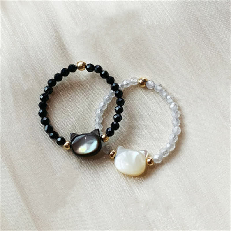 Buddha Stones天然シャコガイ石愛らしい猫14Kゴールド祝福リング - image 12
