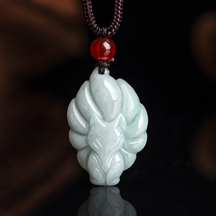 Buddha Stones天然翡翠九尾狐幸運繁栄ネックレスペンダント
