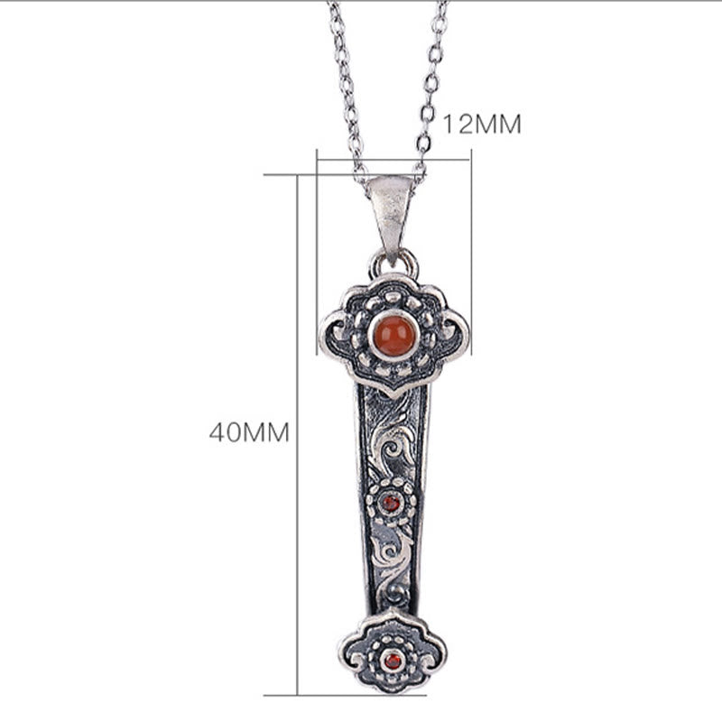 Buddha Stones925 スターリングシルバー 赤瑪瑙 青翡翠 吉兆雲如意柄 祝福ネックレスペンダント