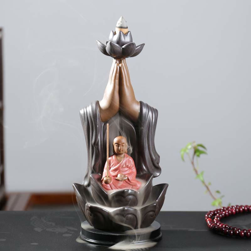 観音菩薩地蔵菩薩 陶器製 蓮華の祝福 逆流香炉