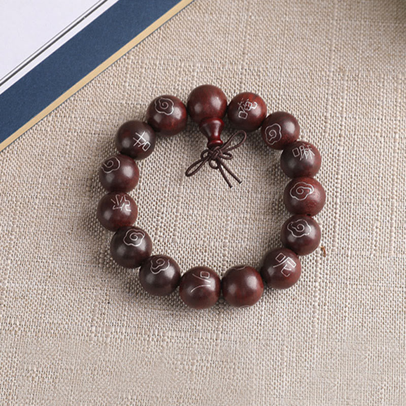 Buddha Stones925 スターリングシルバー 象嵌小葉 赤白檀Om Mani Padme Humキャラクター 縁起の良い雲 保護ブレスレット