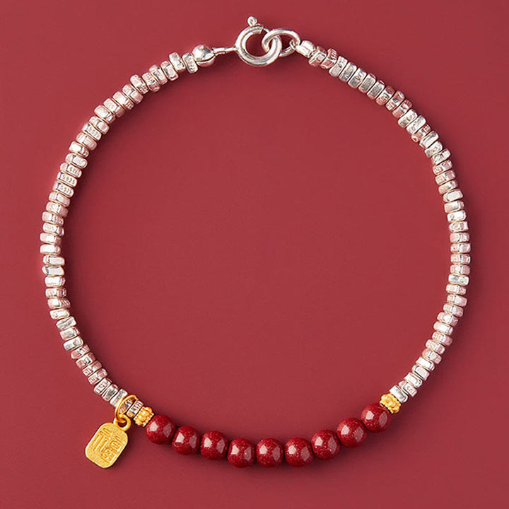 Buddha Stones925 スターリングシルバー 辰砂 フーキャラクター 祝福ブレスレット - 辰砂＆福の文字（手首周り15～18cm） - image 4
