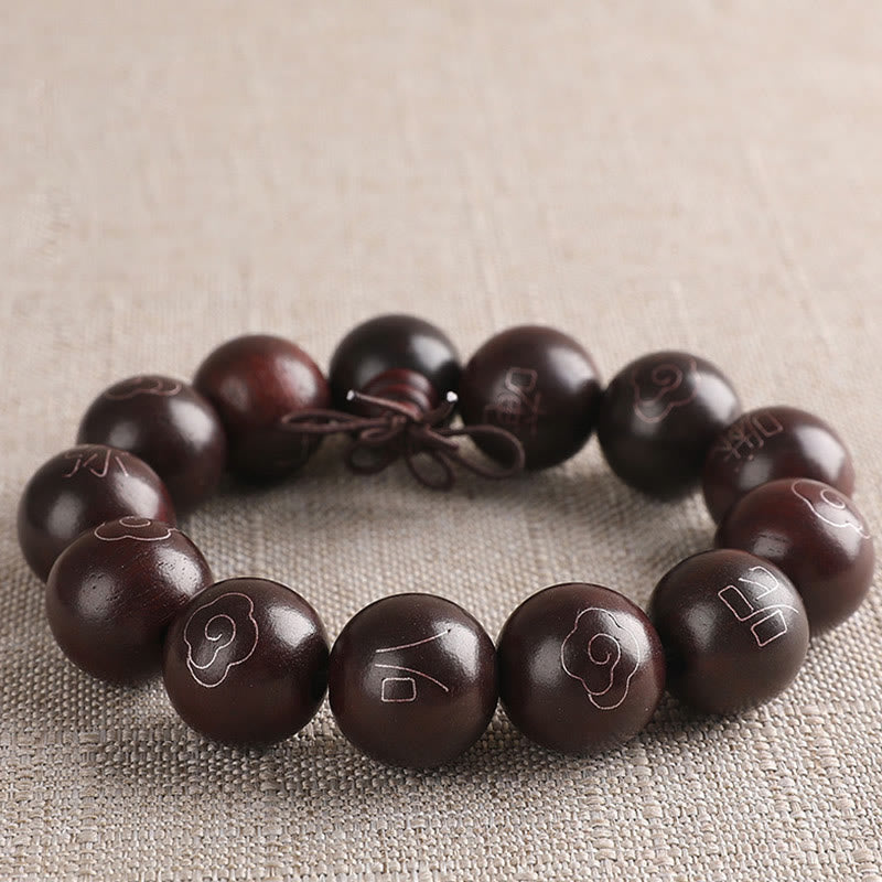 Buddha Stones925 スターリングシルバー 象嵌小葉 赤白檀Om Mani Padme Humキャラクター 縁起の良い雲 保護ブレスレット
