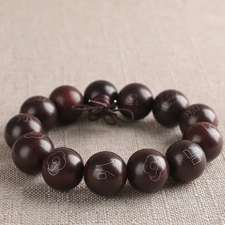 Buddha Stones925 スターリングシルバー 象嵌小葉 赤白檀Om Mani Padme Humキャラクター 縁起の良い雲 保護ブレスレット