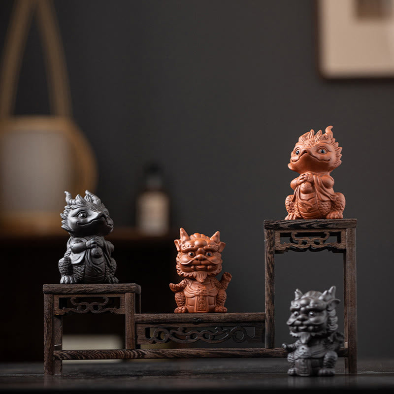 Buddha Stones幸運 龍 富 茶 ペット 紫 粘土 置物 装飾 - image 1