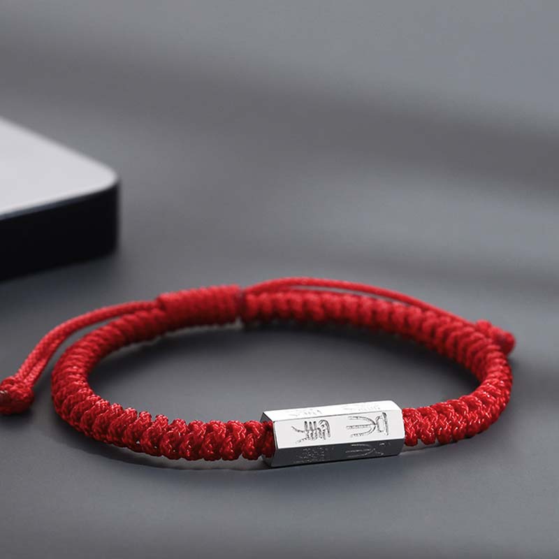 Buddha Stones925スターリングシルバー 文字彫刻 祝福ストリングブレスレット - image 1