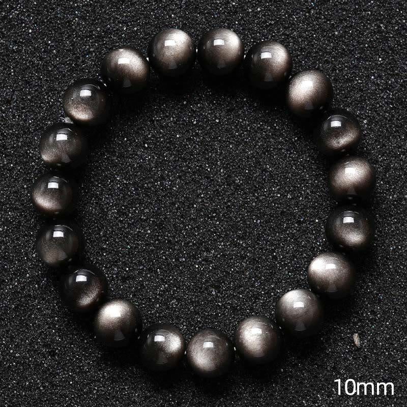 Buddha Stones天然銀光沢黒曜石 癒しの保護ブレスレット