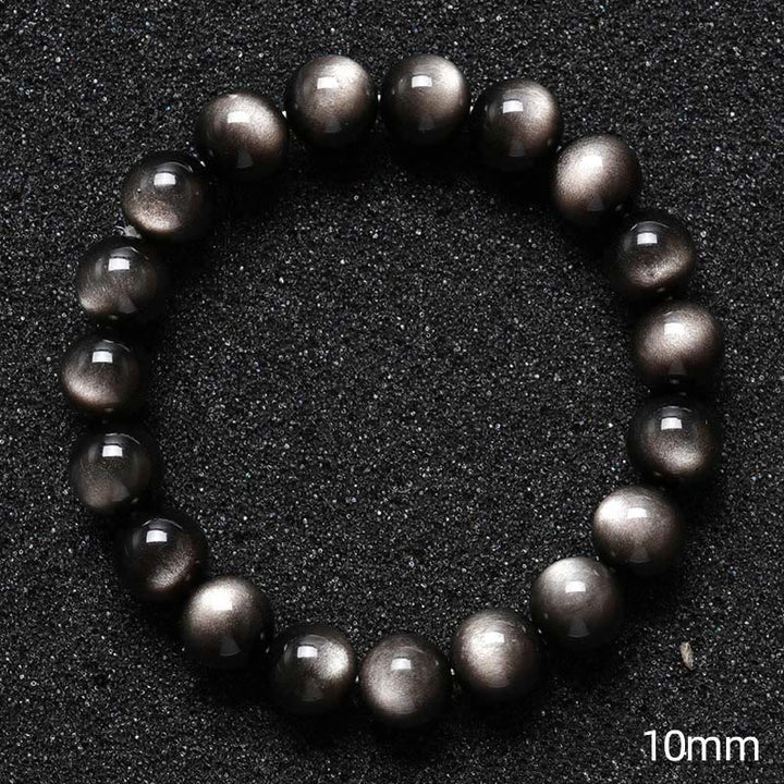 Buddha Stones天然銀光沢黒曜石 癒しの保護ブレスレット