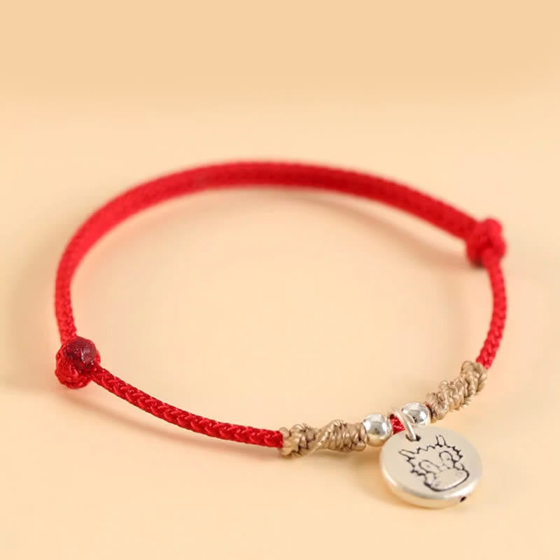 Buddha Stonesハンドメイド999スターリングシルバードラゴン年かわいい中国の十二支幸運編みブレスレット