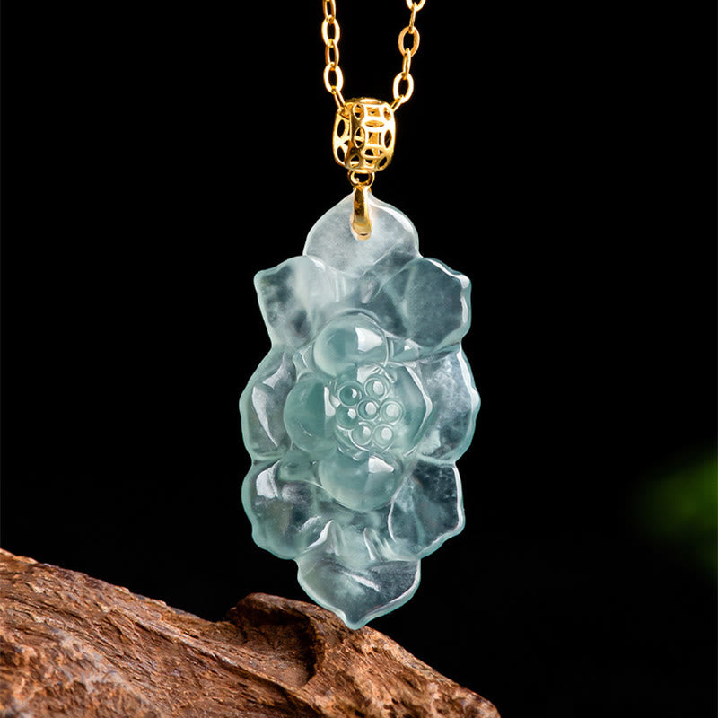 Buddha Stones 925スターリングシルバーチェーン 18Kゴールドバックル 天然翡翠 蓮の模様豊かさのネックレスペンダント - image 6
