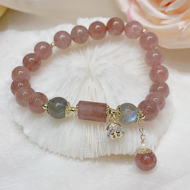 Buddha Stonesナチュラルストロベリークォーツ ムーンストーン ラブブレスレット