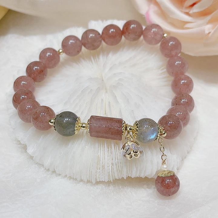 Buddha Stonesナチュラルストロベリークォーツ ムーンストーン ラブブレスレット