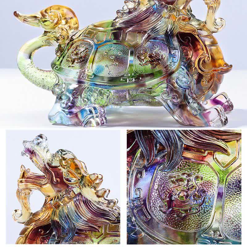 風水ドラゴンタートルハンドメイドLiuliクリスタルアートピースホームオフィスデコレーション