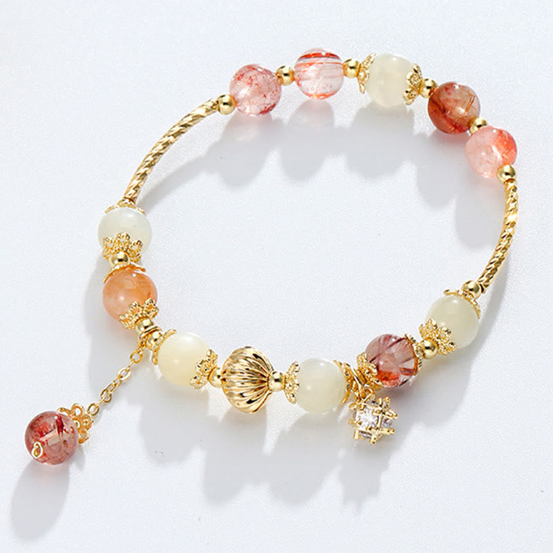 カラフルなルチルクォーツキャッツアイジルコンの縁起の良いビーズブレスレット - ルチルクォーツ（吉兆♥勇気） - image 1