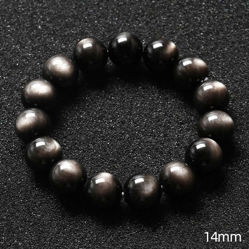 Buddha Stones天然銀光沢黒曜石 癒しの保護ブレスレット