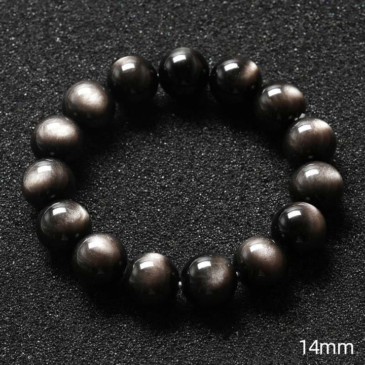 Buddha Stones天然銀光沢黒曜石 癒しの保護ブレスレット