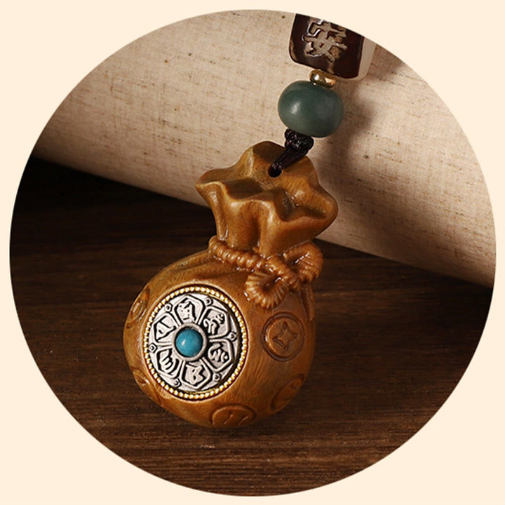 Buddha Stones小葉紫檀緑白檀 マネーバッグオーム・マニ・パドメ・フム回転式保護吊り下げ装飾 - image 33