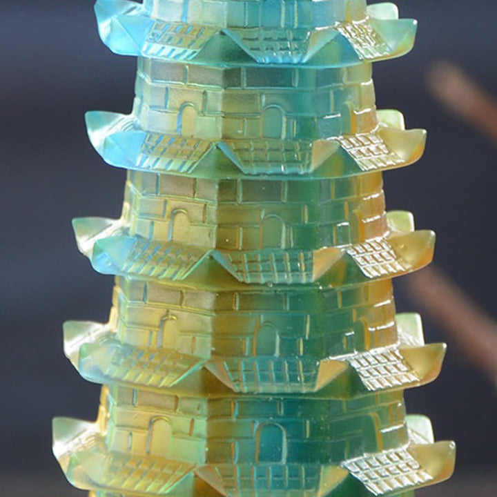 風水文昌塔手作りのLiuliクリスタルパゴダアートピース幸運ホームオフィスの装飾