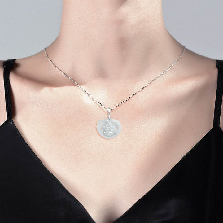 Buddha Stones笑う仏 白翡翠 幸運の良縁祈願チタン鋼チェーンネックレスペンダント - image 7