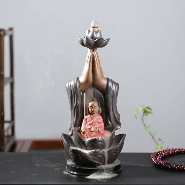 観音菩薩地蔵菩薩 陶器製 蓮華の祝福 逆流香炉