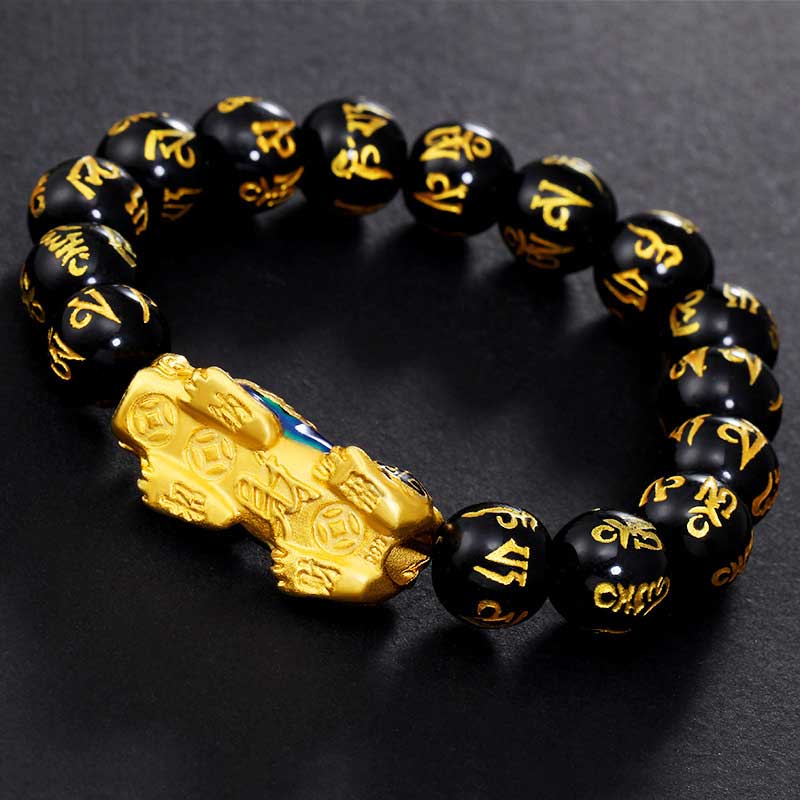 風水貔貅黒曜石Om Mani Padme Hum富のブレスレット